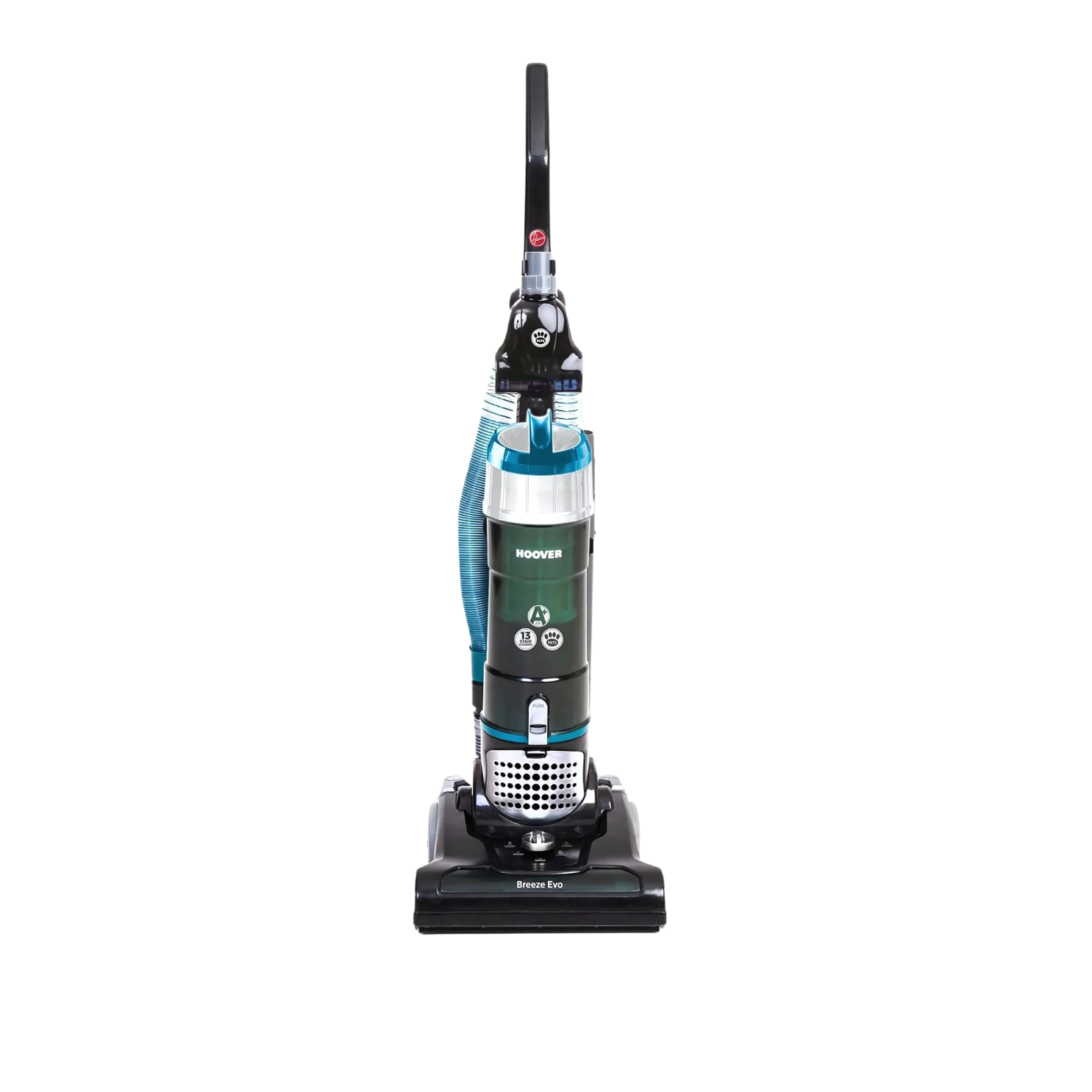 Hoover Upright Vacuum Cleaner - Breeze Evo THB1 in Blue & Grey with a 3L capacity, 7m cord, and 7.1m hose for versatile and efficient cleaning